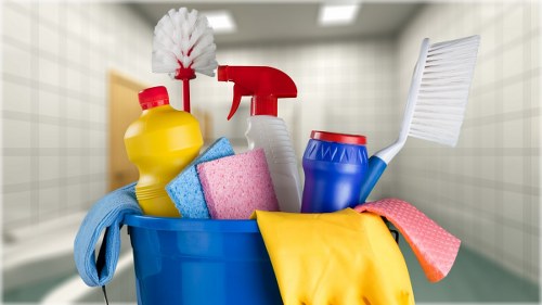 Cleaner preparing a rental property for final inspection