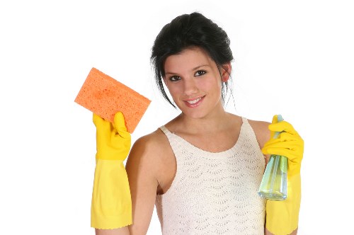 Cleaner reviewing emergency procedures in a property